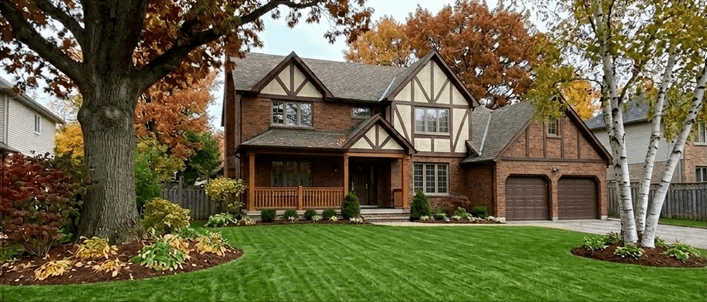 Yard cleared of fall leaves after leaf removal