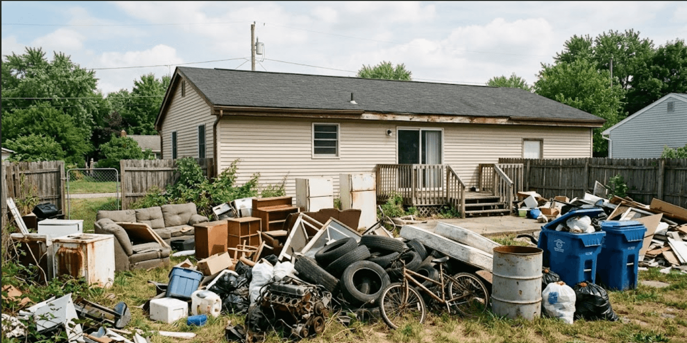 Pile of junk and debris before haul-away service